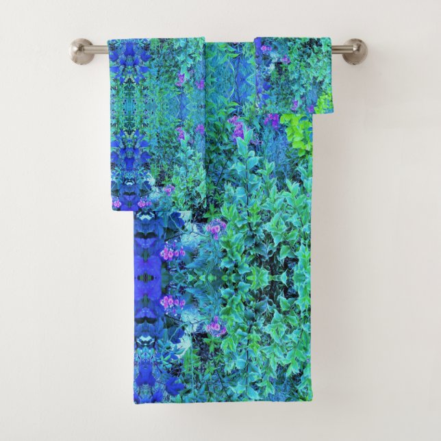 Conjunto De Toalhas Padrão Abstrato de Folhagem em Chartreuse e Azul (Insitu)