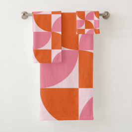 Conjunto De Toalhas Padrão Abstrato Laranja e Rosa de Meados do Século