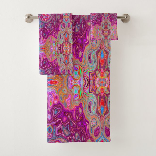 Conjunto De Toalhas Padrão abstrato Magenta Rosa, Azul e Vermelho do G (Insitu)