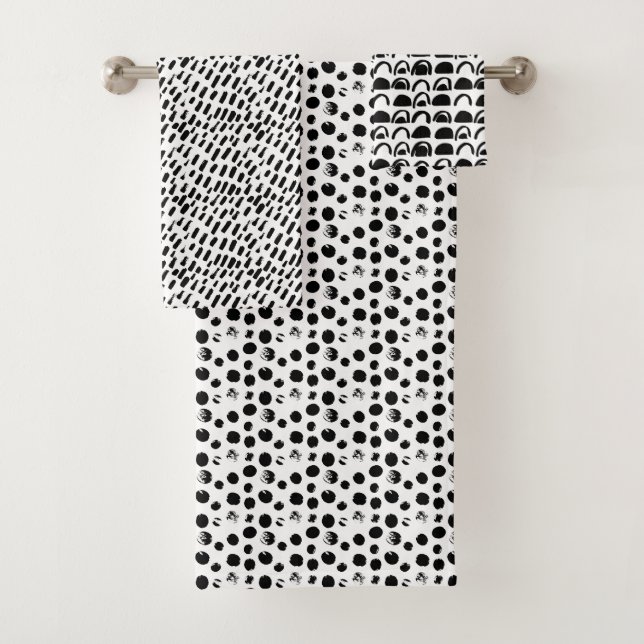 Conjunto De Toalhas Padrão Abstrato Personalizado Preto e Branco (Insitu)