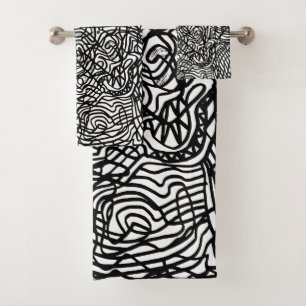 Conjunto De Toalhas Padrão abstrato preto e branco