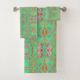 Conjunto De Toalhas Padrão Abstrato Retro de Laranja e Verde Lima