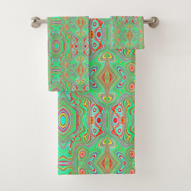 Conjunto De Toalhas Padrão Abstrato Retro de Laranja e Verde Lima (Insitu)