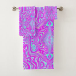 Conjunto De Toalhas Padrão Abstrato Rosa Quente e Azul Água Trippy