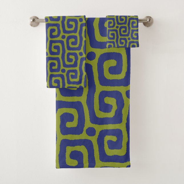 Conjunto De Toalhas Padrão Abstrato Verde Oliva & Azul (Insitu)