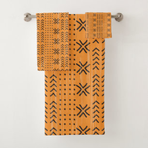 Conjunto De Toalhas Padrão Africano de Mudo Laranja Moderno