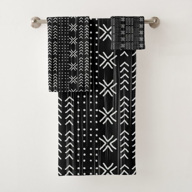 Conjunto De Toalhas Padrão Africano do Tecido Branco Preto Moderno (Insitu)