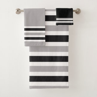 Conjunto De Toalhas Padrão Alternativo Preto, Branco e Cinza Striped