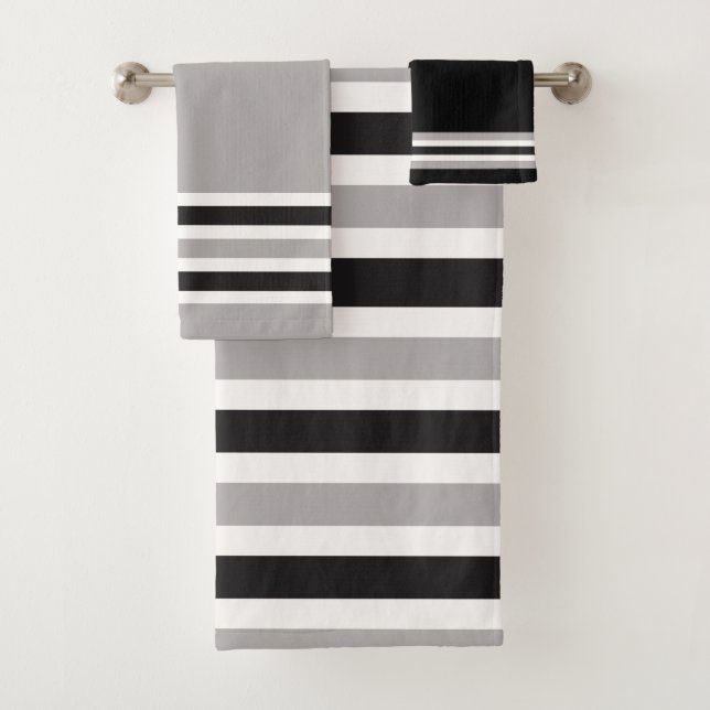 Conjunto De Toalhas Padrão Alternativo Preto, Branco e Cinza Striped (Insitu)