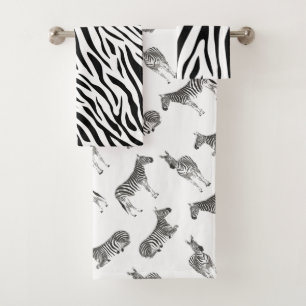 Conjunto De Toalhas Padrão Animal Black White Zebra Stripe