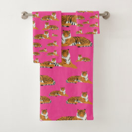 Conjunto De Toalhas Padrão Animal do Tigre Laranja Cor-de-rosa