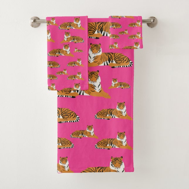 Conjunto De Toalhas Padrão Animal do Tigre Laranja Cor-de-rosa (Insitu)