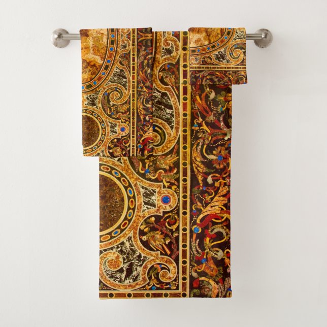 Conjunto De Toalhas Padrão Antiquado De Gemstone Italiano Decorativo (Insitu)