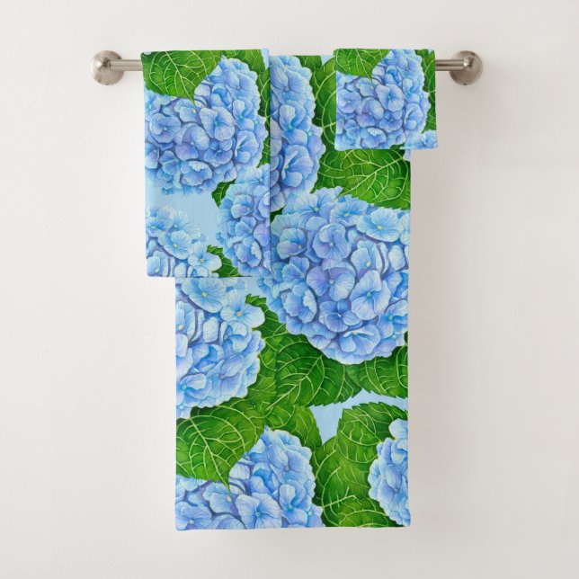 Conjunto De Toalhas Padrão aquoso de hydrangea azul (Insitu)