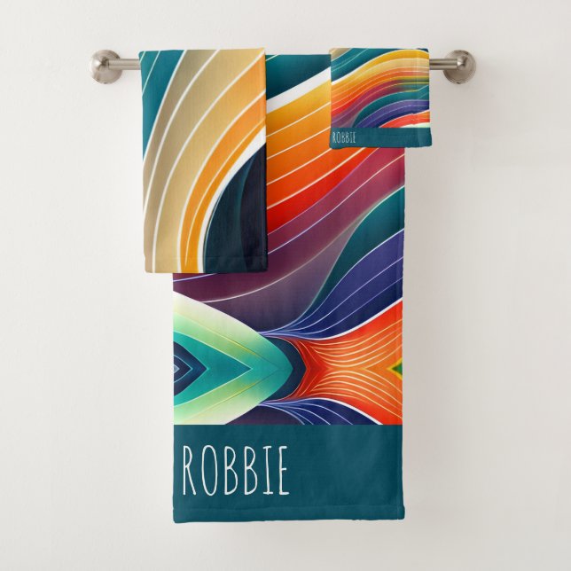 Conjunto De Toalhas Padrão Arco-Íris de Ondas do abstrato Oceano (Insitu)