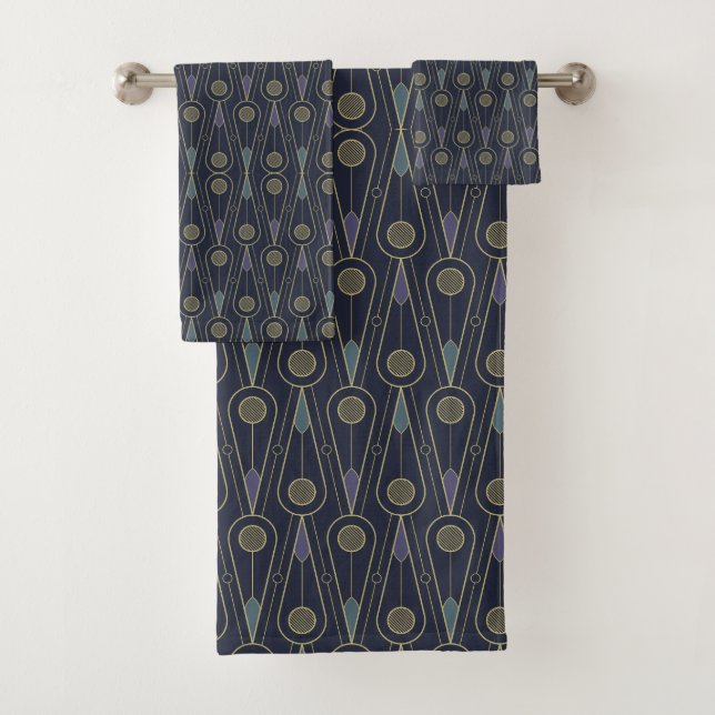 Conjunto De Toalhas padrão Art Deco com formas geométricas em ouro (Insitu)