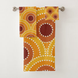 Conjunto De Toalhas Padrão Art Déco Laranja Amarelo Marrom Sol