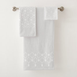Conjunto De Toalhas Padrão Art Déco Pérolas Cinza e Branco
