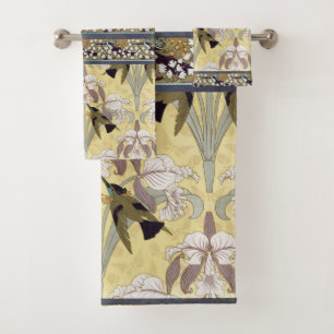 Conjunto De Toalhas Padrão Art Nouveau de Orquídea Beija-Flor Vintage
