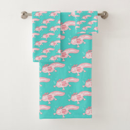 Conjunto De Toalhas Padrão Axolotl rosa