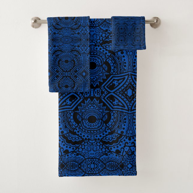 Conjunto De Toalhas Padrão aztec azul (Insitu)