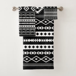 Conjunto De Toalhas Padrão Aztec Branco em Motifs Mistos Pretos