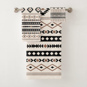 Conjunto De Toalhas Padrão Aztec Brown Black Cream Mixed Motifs