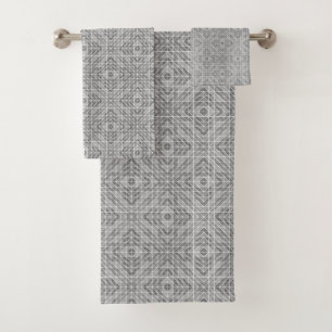 Conjunto De Toalhas padrão aztec de cinzas