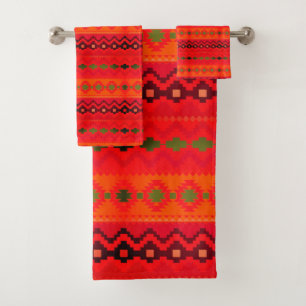 Conjunto De Toalhas Padrão aztec laranja-escuro