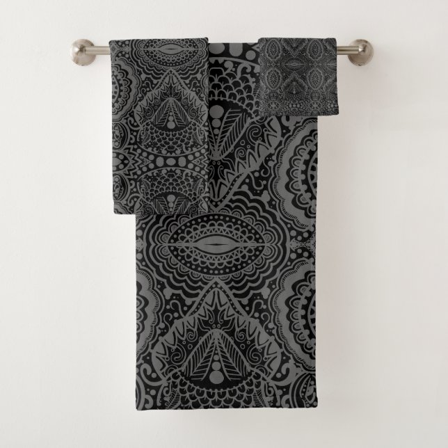 Conjunto De Toalhas Padrão aztec preto (Insitu)