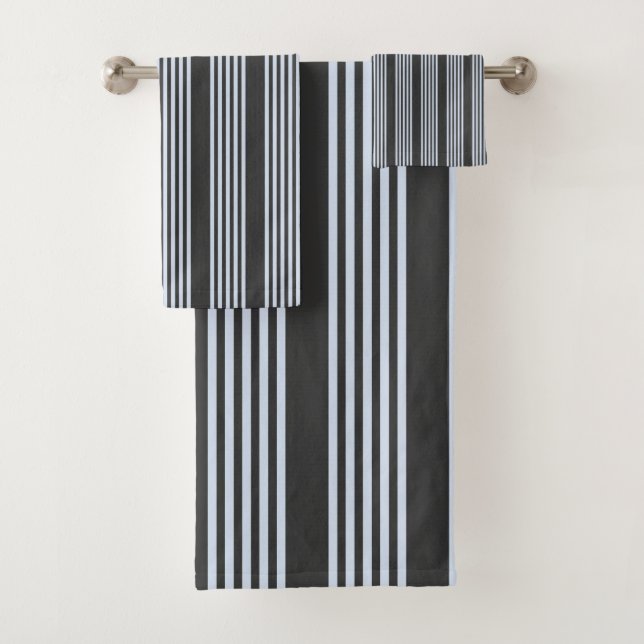Conjunto De Toalhas Padrão azul claro e carvão cinco faixas (Insitu)