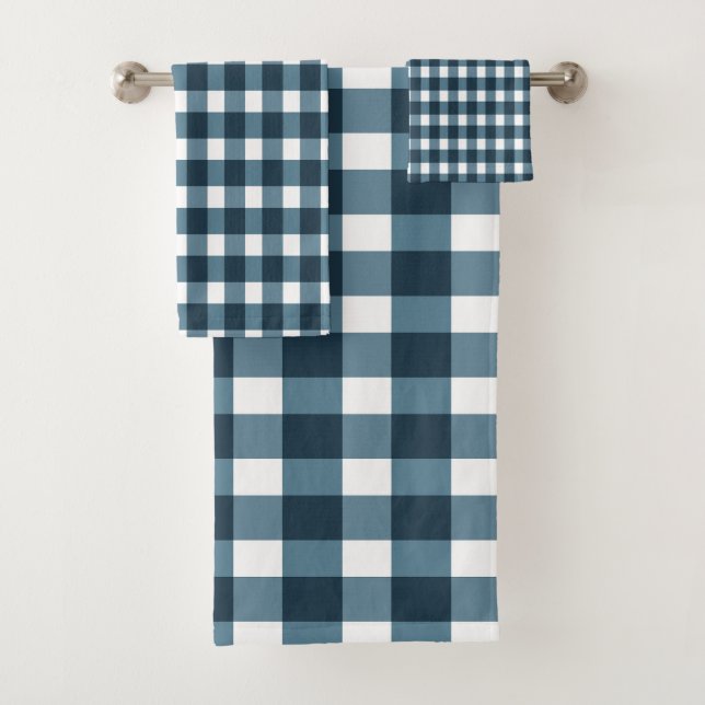 Conjunto De Toalhas Padrão Azul de Gingham Indigo (Insitu)