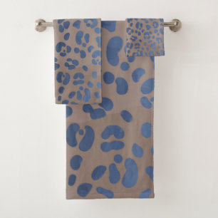 Conjunto De Toalhas Padrão Azul-Leopardo