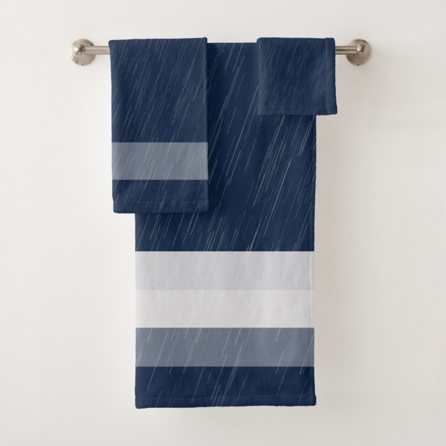 Conjunto De Toalhas Padrão Azul Marinho Branco Chuva (Insitu)