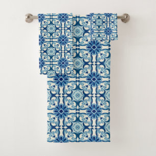 Conjunto De Toalhas Padrão Azulejos Azul de Azulejo Floral