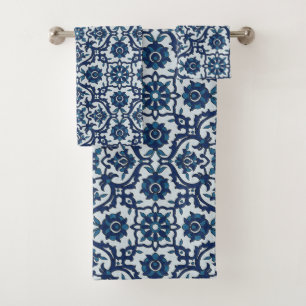 Conjunto De Toalhas Padrão Azulejos Floral do Azulejo Azulejos Azul