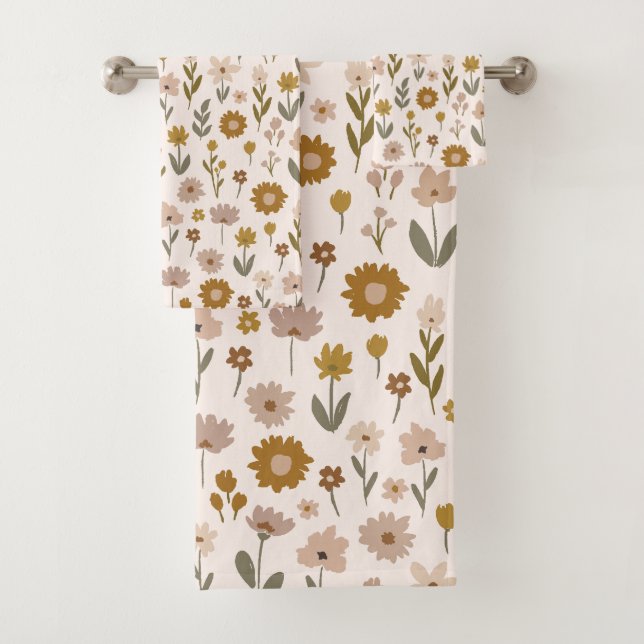 Conjunto De Toalhas Padrão Boho de Prado de Flores Silvestres (Insitu)