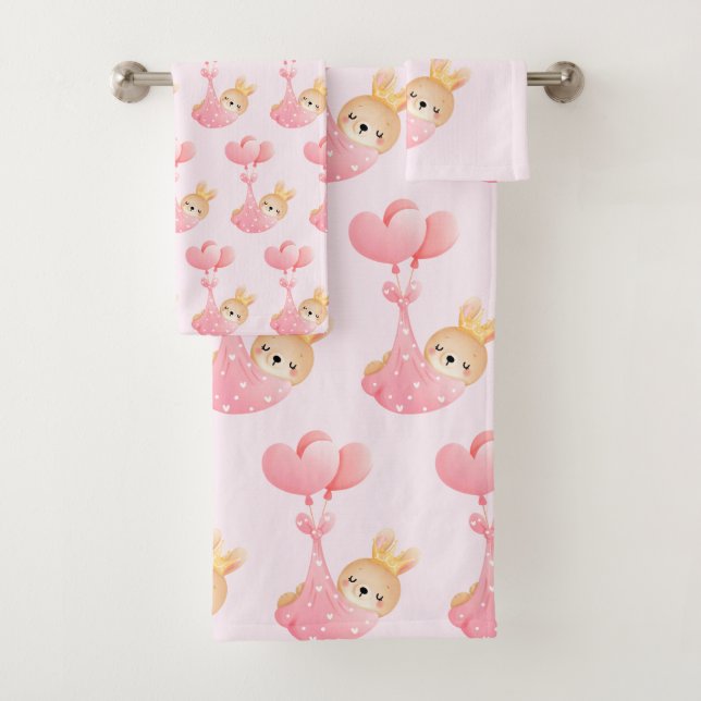 Conjunto De Toalhas Padrão bonito com coelho bebê em um cobertor cardí (Insitu)