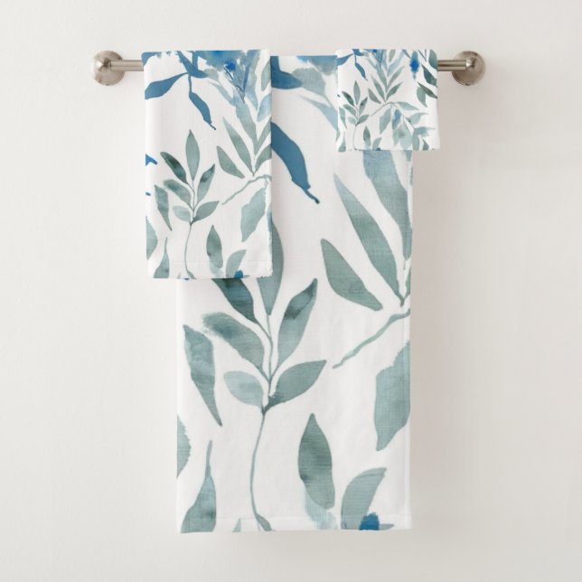 Conjunto De Toalhas padrão botânico azul (Insitu)