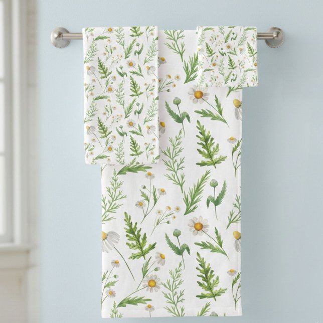 Conjunto De Toalhas Padrão Botânico da Flor Chamomile (Criador carregado)