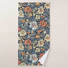 Conjunto De Toalhas Padrão botânico de cor azul estilo retrô banho t