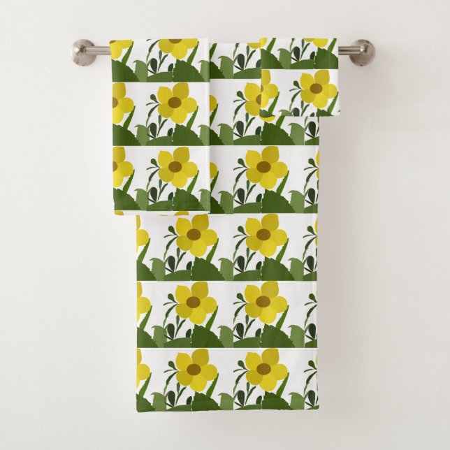 Conjunto De Toalhas Padrão Botânico de Flores Amarelas (Insitu)