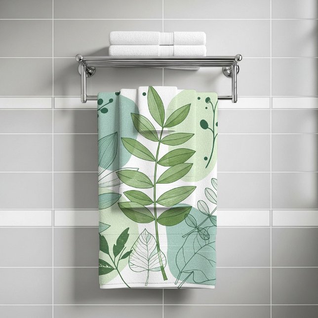 Conjunto De Toalhas Padrão Botânico de Folhas em Verde Sage Moderno (Criador carregado)