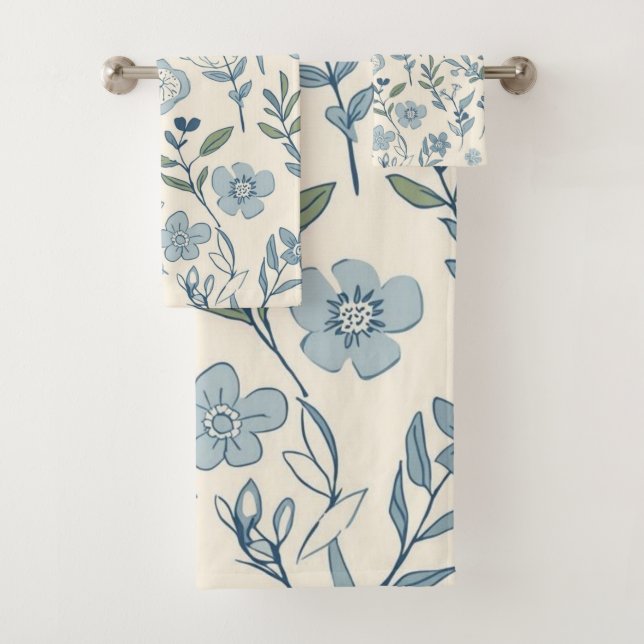Conjunto De Toalhas Padrão Botânico de Prado de Flores Silvestres Azul (Insitu)
