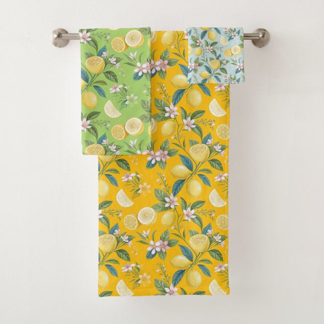 Conjunto De Toalhas Padrão Botânico Floral de Limão Fresco (Insitu)