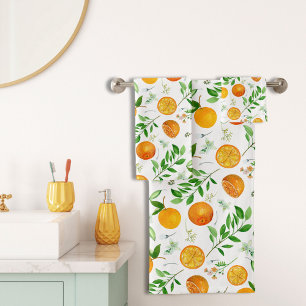 Conjunto De Toalhas Padrão Botânico Floral de Verão Citrino Laranja