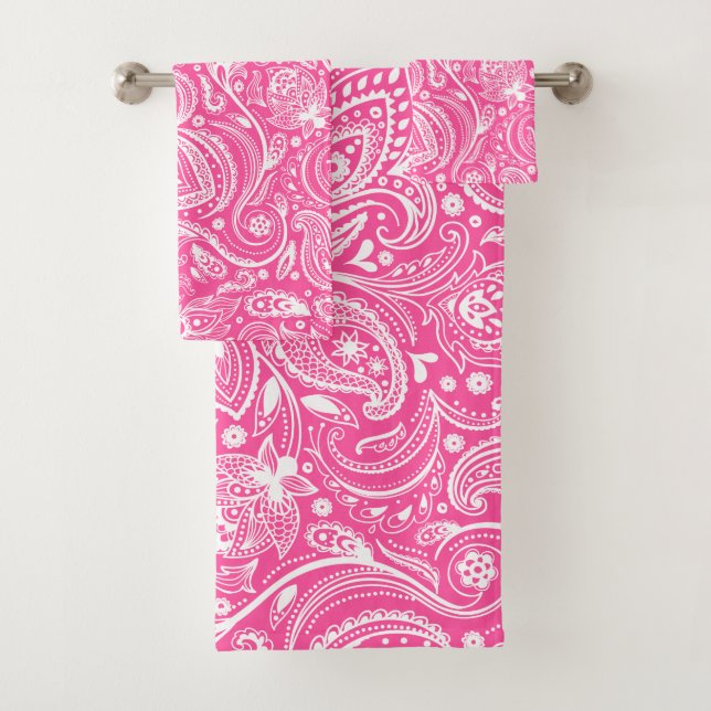 Conjunto De Toalhas Padrão branco da paisagem em fundo rosa (Insitu)