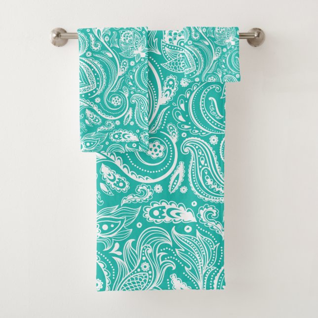 Conjunto De Toalhas Padrão branco da paisagem em verde-menta (Insitu)