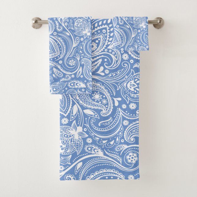 Conjunto De Toalhas Padrão branco da paisagem sobre fundo azul (Insitu)