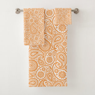 Conjunto De Toalhas Padrão branco da paisagem sobre fundo laranja
